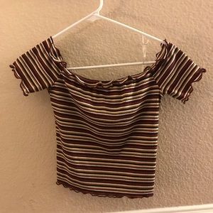 ribbed striped off the shoulder shirt